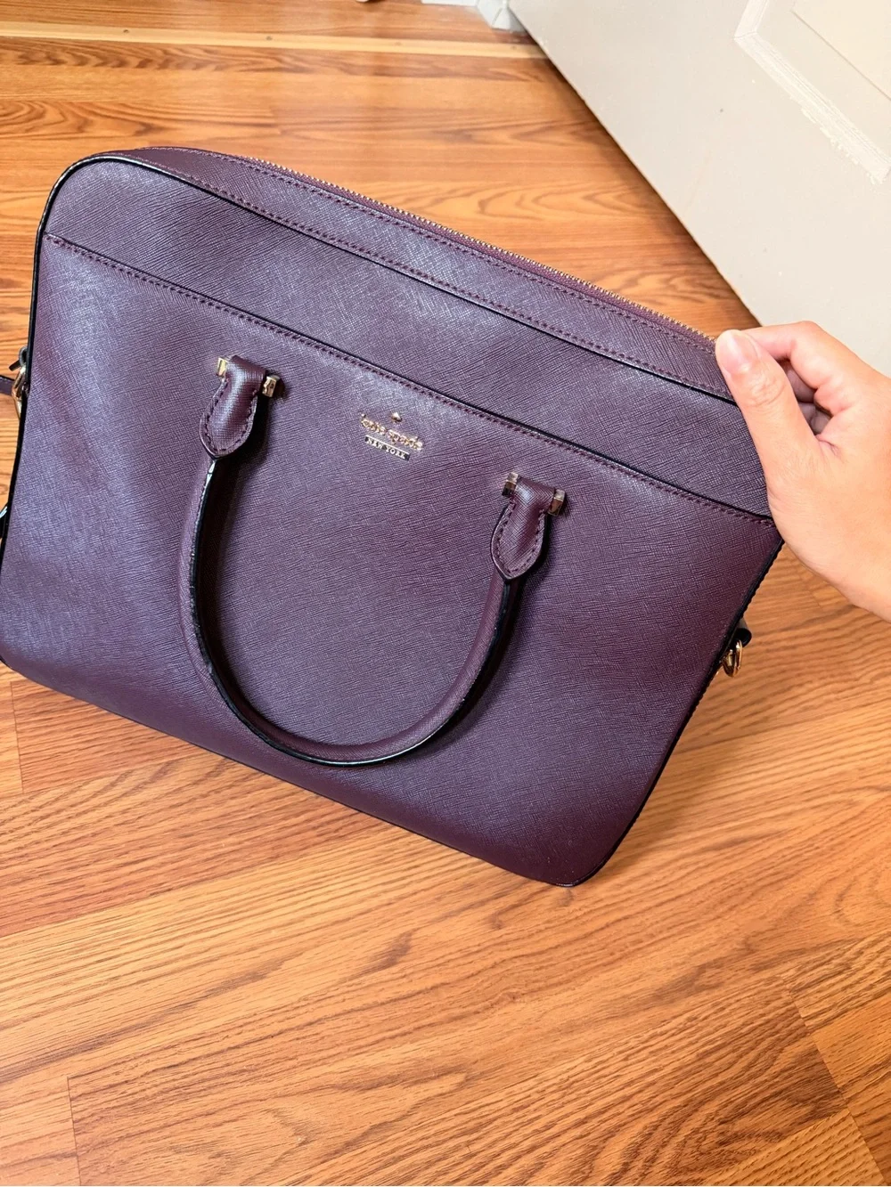 kate spade Plum Saffiano Satchel with Crossbody Strap